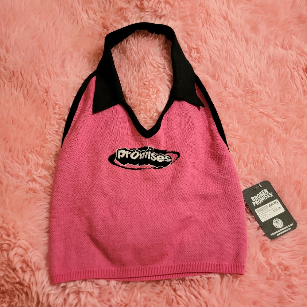 Promises Pink and Black Halter Top
